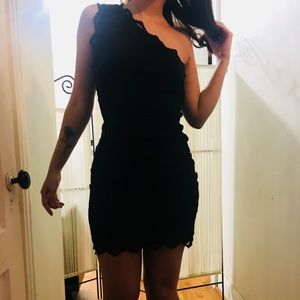 One shoulder, lace dress